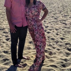 Pink floral maxi romper